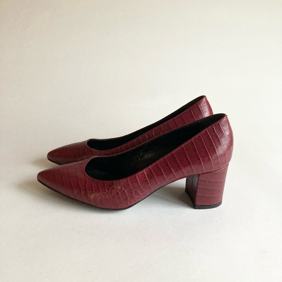 AGL Burgundy Animal Print Leather Point Toe Heels Size EUR 37.5, US 7 - Picture 2 of 13